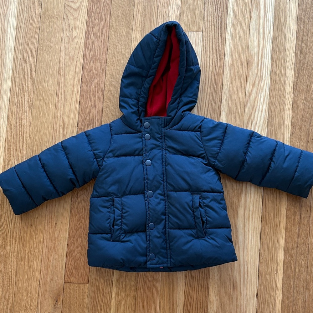 Amazon Essentials Dark Blue Puffer Jacket with Red Lining